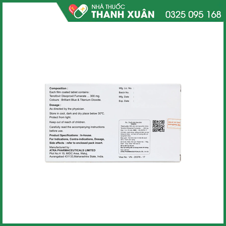 Tenifo thuốc điều trị nhiễm HIV, viêm gan B